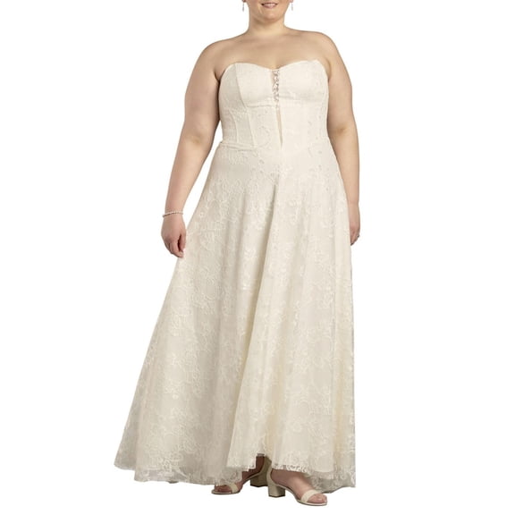 David’s Bridal, The Edit by DB Studio Women's Strapless A-Line Corset Wedding Dress, Full Length, Lace