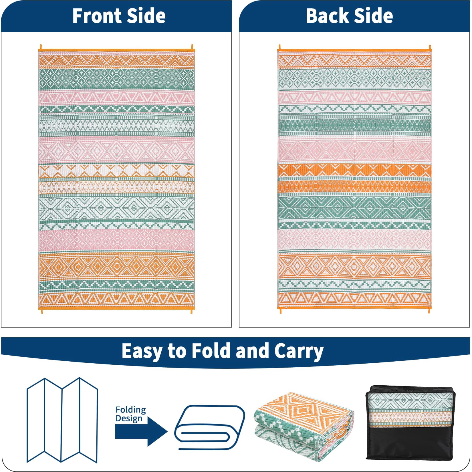 Waterproof & Reversible Outdoor Rug – Durable Patio Carpet for Camping, RV, Deck, Picnic, Porch, Backyard – Lightweight, UV & mark Resistant