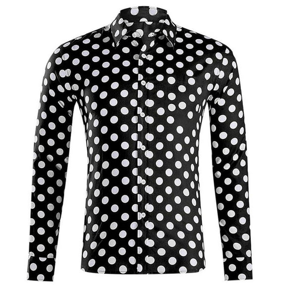 Zszcpp Men'S Button Down Shirts Polka Dot T-Shirt Lapel Street Daily Loose Short Sleeved Shirt Casual Tops Blouses