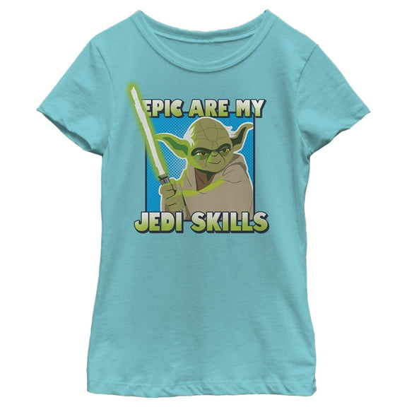 Girl's Star Wars: Galaxy of Adventures Yoda Epic Jedi Skills Graphic Tee Tahiti Blue Medium