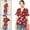 Red, variant on Unique Bargains Junior's Floral Ruffle Short Sleeves V-Neck Tie Waist Peplum Blouse