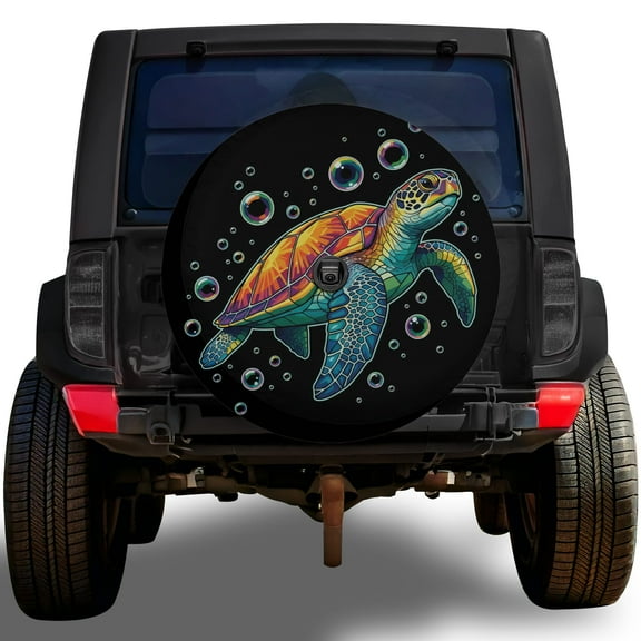 Lotusprinthandmade Sea Turtle Spare Tire Cover With Backup Camera Hole 6 Sizes (27 in.), sea turtle spare tire cover, turtle truck accessory