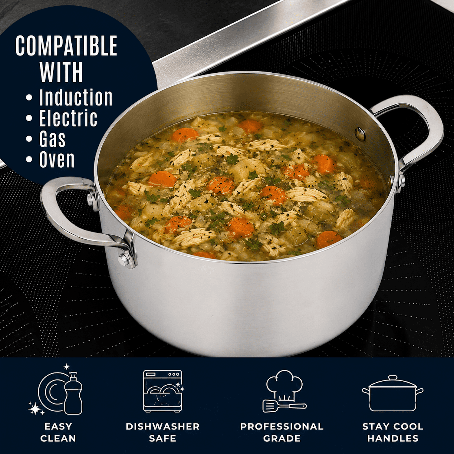 CoreClad 8-Quart Tri-Ply Stainless Steel Stock Pot, Induction Ready