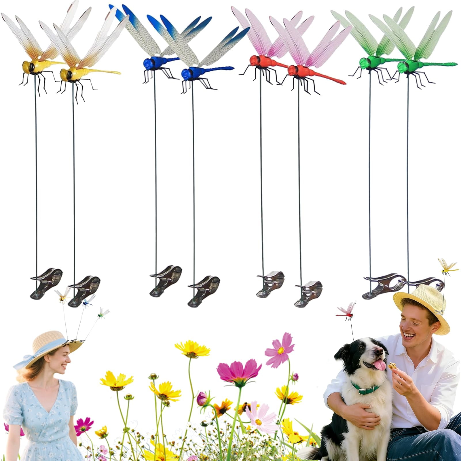 Dragonfly Clips to Keep Bugs Away, Realistic 3D Dragon Fly Clip Bug Repellent, Clip on Dragonfly for Bugs Repellent, Multicolor Waterproof Dragon Fly Clips for Hat Garden Decor Outside (8Pcs)