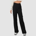 thumbnail image 2 of Povozer Women's Casual High Waist Stretch Pants, Multiple Pockets Straight Leg Pants, for Leisure and Office(Black,L), 2 of 6