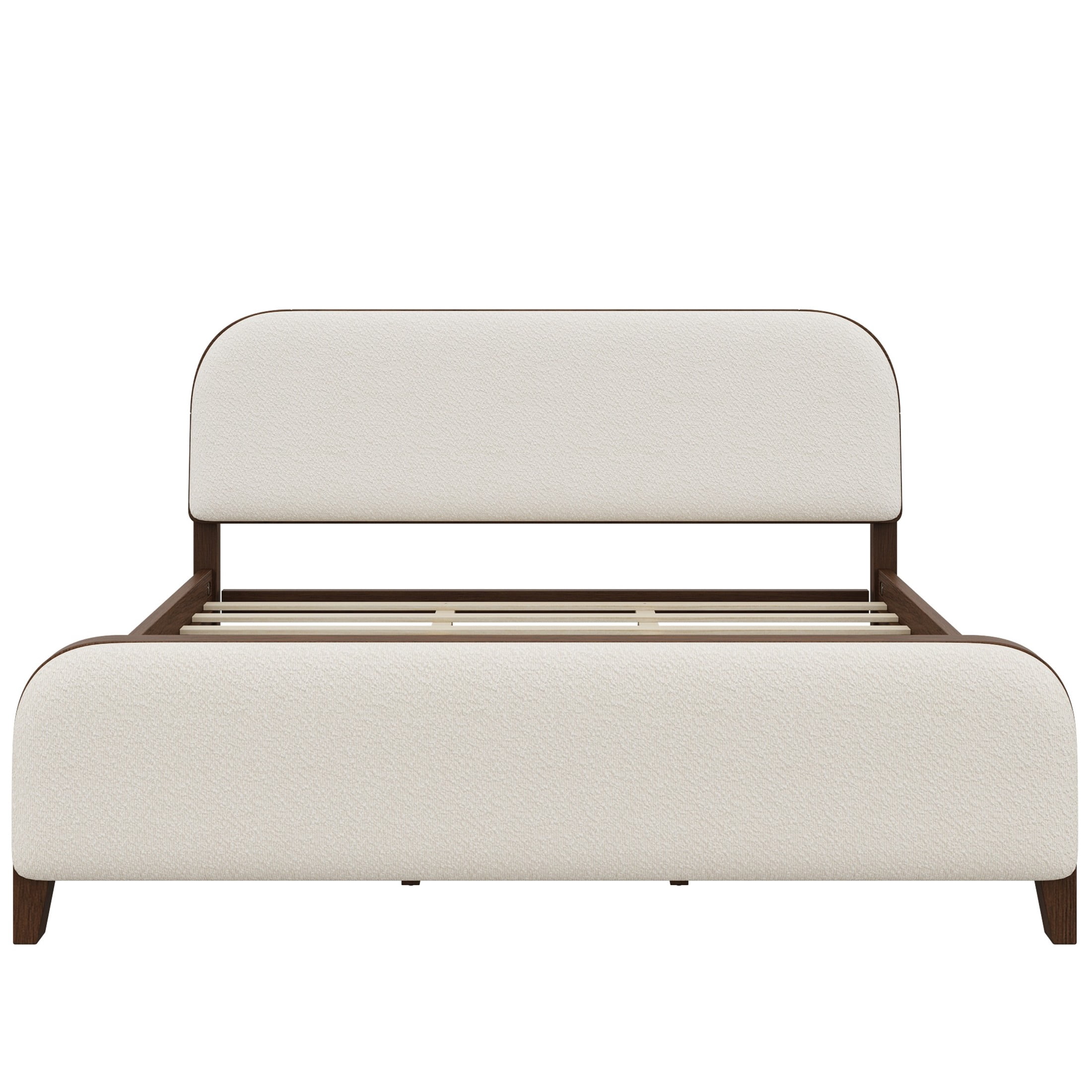 Christopher Knight Home King Upholstered Platform Bed Frame, Rounded Headboard & Footboard, Brown+Off White