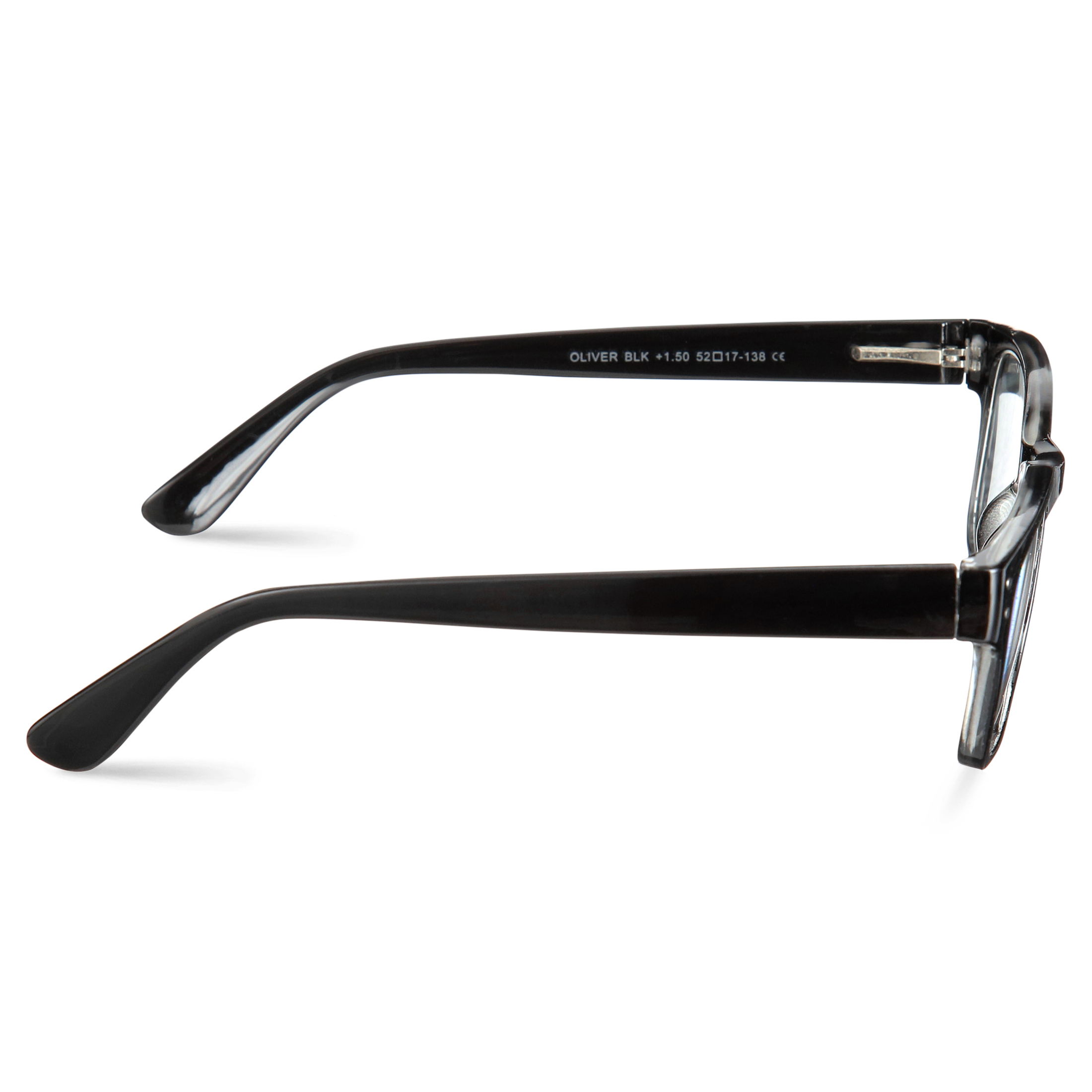 M+ Men's Scratch Resistant Oliver +1.50 Square Reading Glasses with Case, Black
