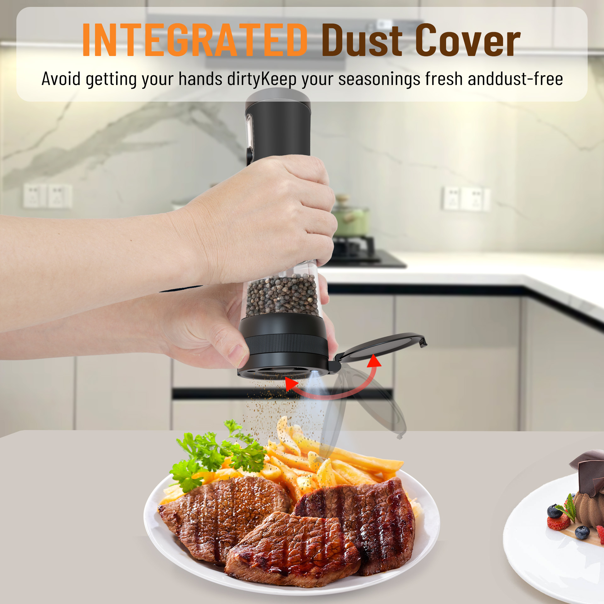 ABS 2 Piece Set Electric Pepper Grinder with Rechargeable Automatic and USB Charging Base