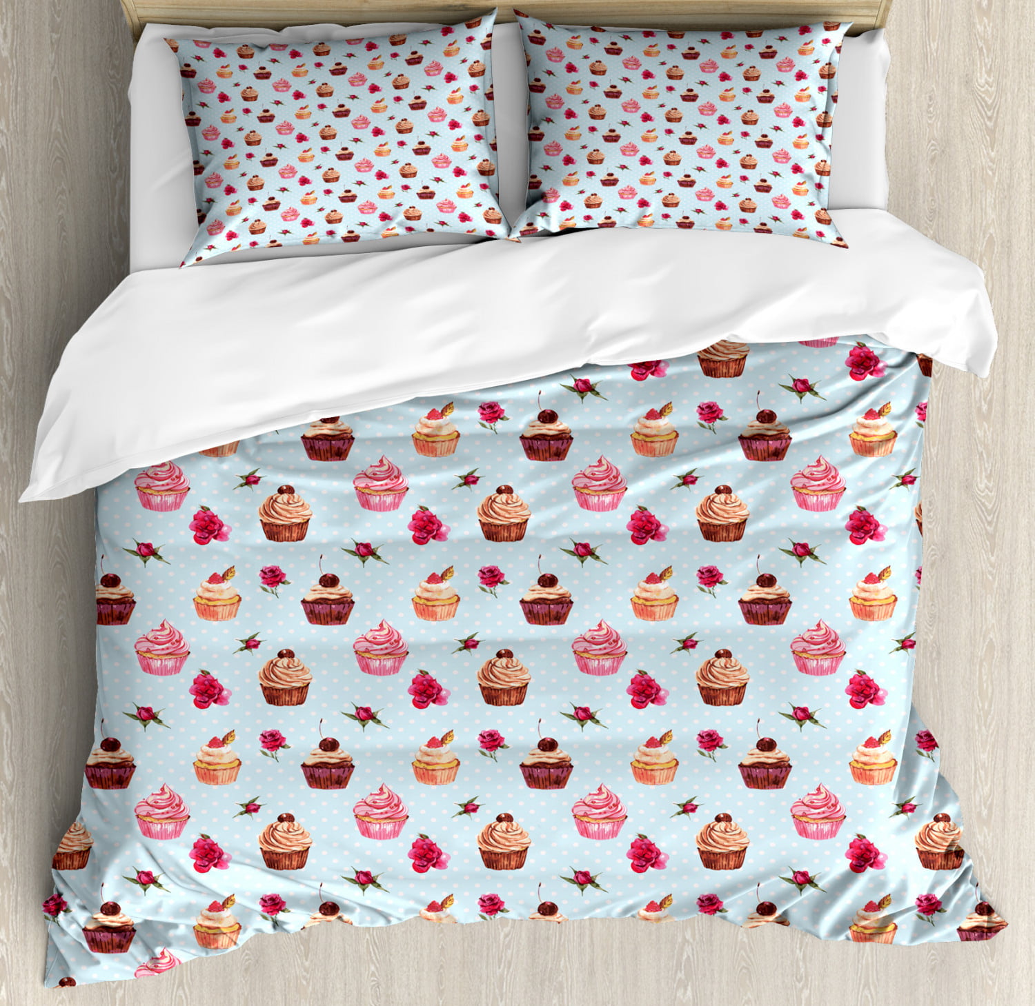 Cupcake Duvet Cover Set King Size Valentines Lovers Muffins With