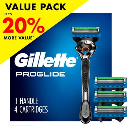 Gillette ProGlide Men's Razor Value Pack, 1 Handle & 4 Razor Blade Refills, Silver