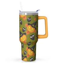 Halloween Cute Skeleton 40 Oz Tumbler with Handle and Straw, Spooky Stainless Cup, Holiday Gift Travel Mug