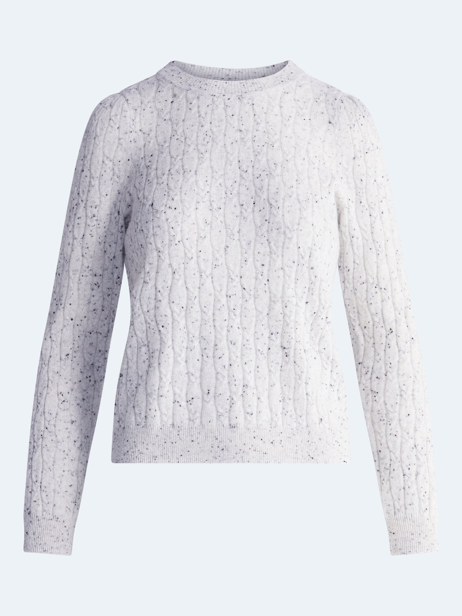 Free Assembly Women's and Women's Plus Cashmere Cable Knit Sweater with Puff Sleeves, Midweight, Sizes XS-4X