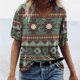 thumbnail image 1 of Puntoco Mujeres Casual Retro Occidental Manga Corta Cuello en V Geometría Estampado Étnico Blusa Camiseta tops Puntoco Puntoco-6651, 1 of 8