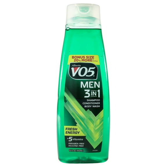 Alberto VO5 Men 3-in-1 Shampoo Conditioner Body Wash, Fresh Energy,  5 Vitamins, Paraben & Silicone Free, 15 fl oz