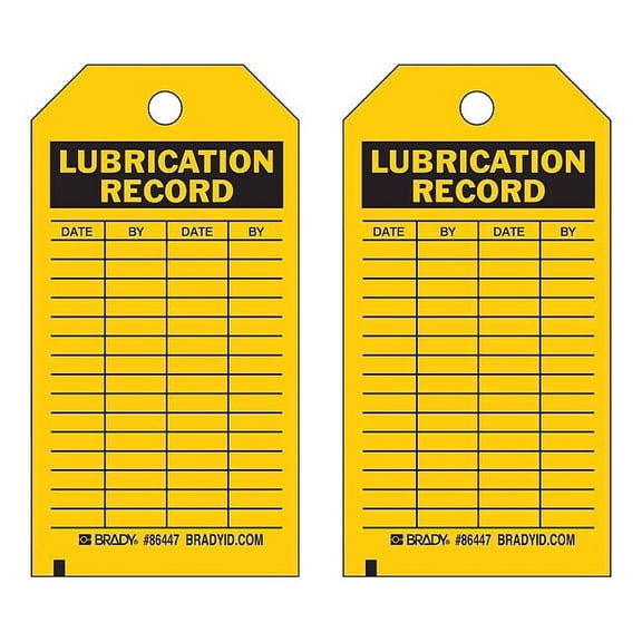 Brady Lubrication Rcd Tag,5-3/4 x 3 In,PK10 86447