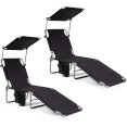 thumbnail image 1 of Goplus 2 PCS Foldable Sun Shading Lounge Chair Adjustable Beach Sunbathing Recliner Black, 1 of 10