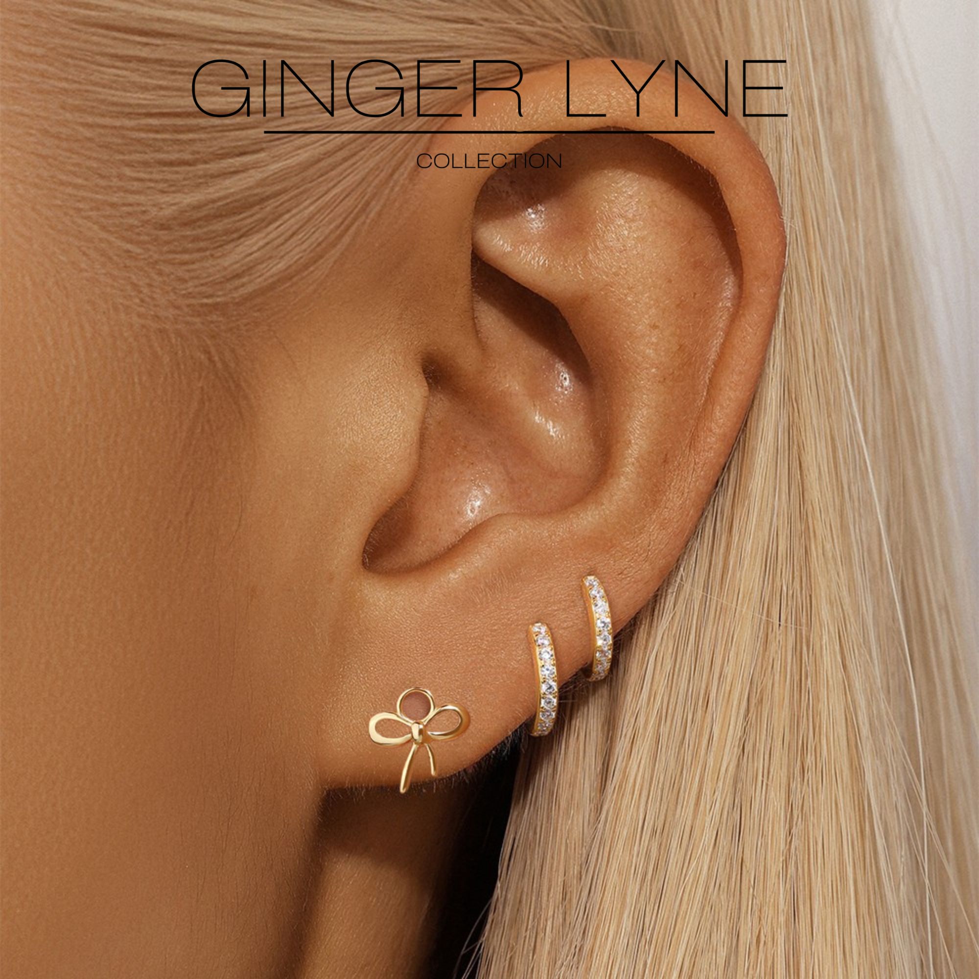 Bow Knot Flat Back Earrings for Cartilage Helix Tragus Lobe 14 kt Gold Plated Sterling Silver Pair by Ginger Lyne