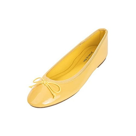 

Feversole Women s Macaroon Colorful Memory Foam Cushion Insock Patent Ballet Flat Lemon 8 M US