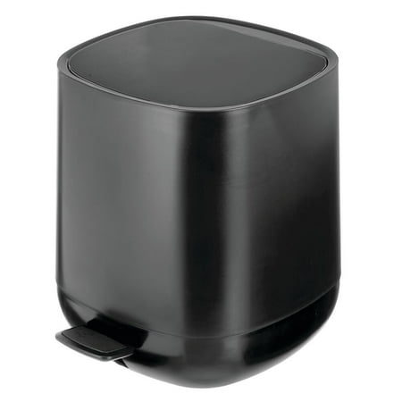 mDesign Plastic 1.3 Gallon/5 Liter Trash Can Waste Basket for Bathroom with Lid  Step Pedal Dustbin  and Removable Liner Bucket - Small Garbage Bin for Bathroom  Bedroom  or Office - Black