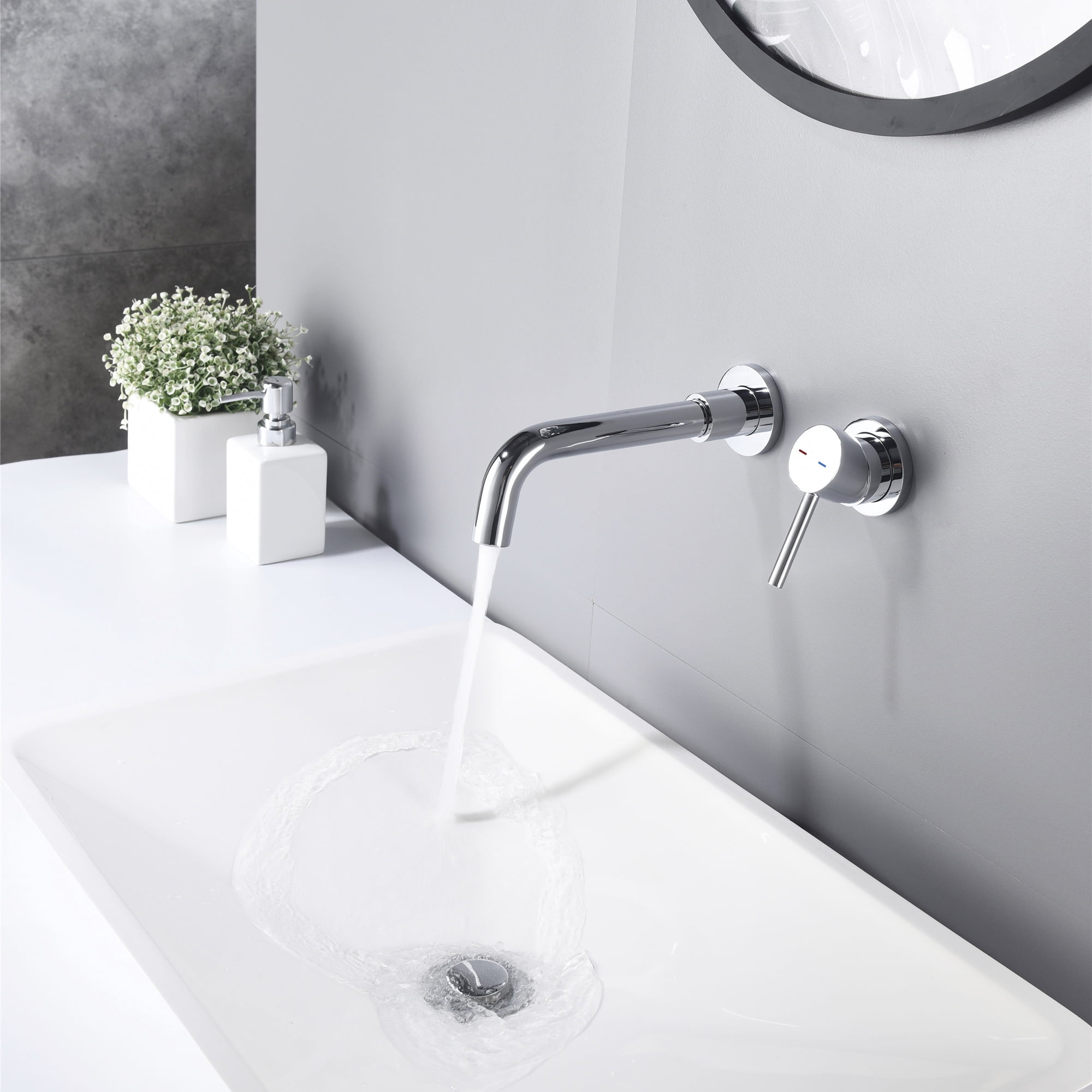UMANYI Wall Mounted Bathroom Faucet Chrome Wall Mount Faucets for Bathroom Vessel Sink Brass Wall Bathtub Faucet with Rough-in Valve 360 Swivel Spout