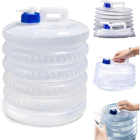 Collapsible Water Container with Spigot, Accordion Foldable Water Storage Jug with Handle, Portable Camping Water Dispenser for RV Travel, Outdoor Hiking & Emergency Preparedness (3, Liters)