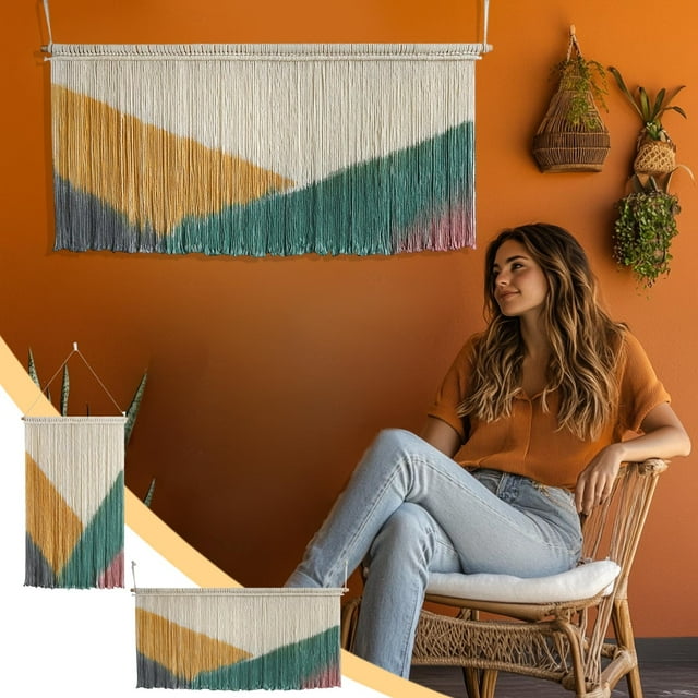 Tapiz bohemio tejido a mano con flecos de encaje, multicolor, de algodón, para colgar en la pared, ideal para la decoración de la sala de estar o la oficina (multicolor, 1 pieza). Rkxzt