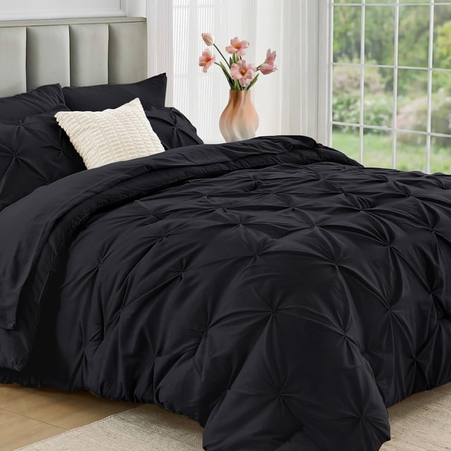 Juego de edredón JOLLYVOGUE Queen de 7 piezas para todas las estaciones, negro