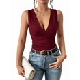 thumbnail image 2 of Women'S Deep V Tank Top, Ruched Waist Tight Fitted Camis with Open Back for Layering and Style Wine Red L, 2 of 9