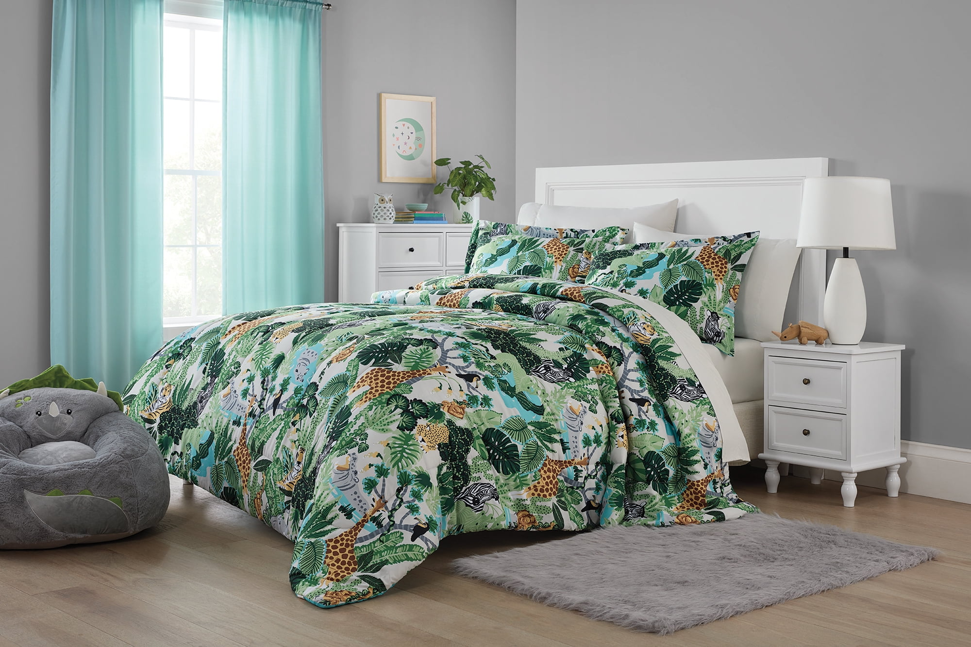 Your Zone 7 Piece Green Jungle Polyester Bedding Set for Kids, Unisex, Full