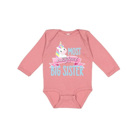 

Inktastic Most Magical Big Sister- cute unicorn Girls Long Sleeve Baby Bodysuit