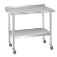 thumbnail image 2 of Garvee Table en Acier Inoxydable, 30 x 24 Pouces Table de Travail et de Préparation Commerciale Robuste avec Tablette Inférieure Réglable, 4 Roues et Dosseret pour Restaurant Cuisine Bar et Garage d'Hôtel, 2 of 8