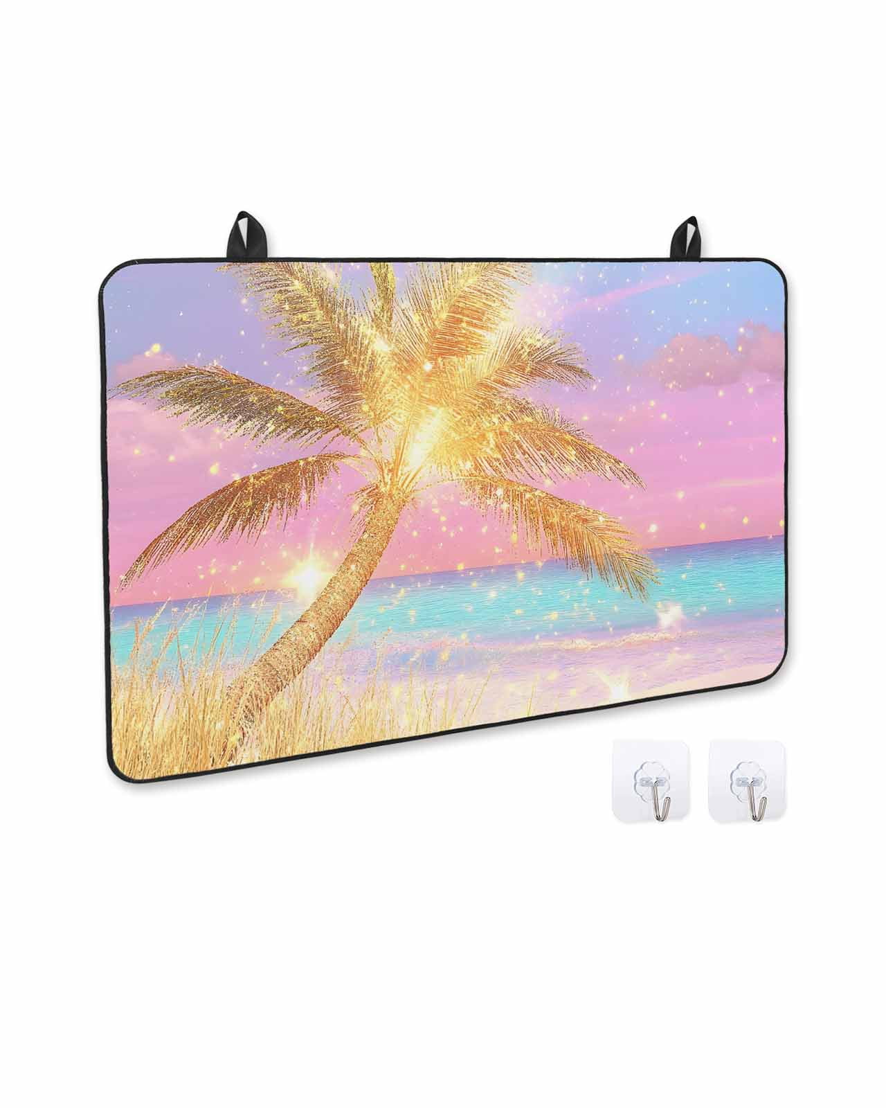 nqOlkjepod Large Induction Cooktop Protector Mat 36"x21", Golden Palm Tree Stove Top Covers for Electric Stove, Rainbow Beach Seaside Decorative Stove Burner Cover Mats, Glass Top Stove Cover