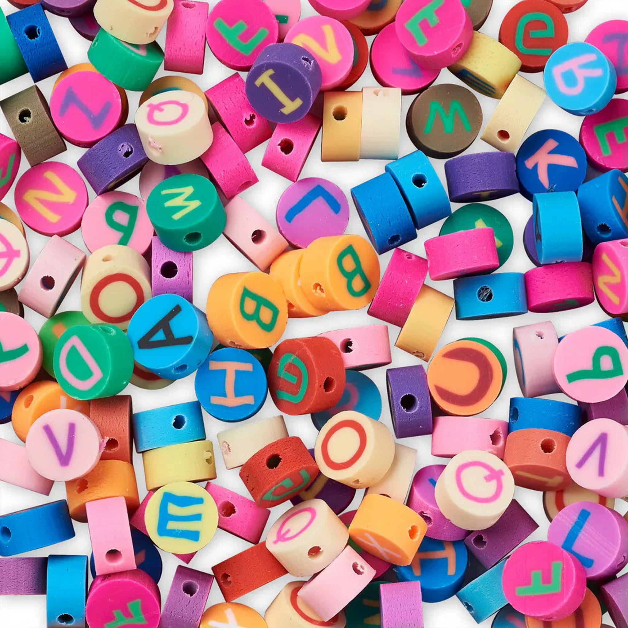EOEMY 300Pcs 10mm Colorful Flat Round With Letter Handmade Polymer Clay Disc Beads