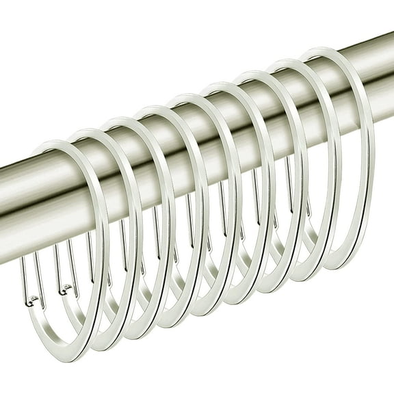 Nickel Shower Curtain Rings, Rustproof Shower Curtain Hooks for Bathroom, Decorative Shower Hooks Rings for Shower Curtain Rod Hangers, Set of 12 D-Shaped Design