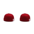 thumbnail image 2 of tamizeot Fashion Skullcap 3 Stripes Print Retro Sailor INS Style Bucket Docker Caps Brimless Solid Color Hat Bonnet Dancing Red 2Set, 2 of 6