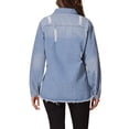 thumbnail image 3 of Chaqueta de mezclilla de mujer INSPIRE CHIC, oversized, con dobladillo deshilachado, bolsillos, de manga larga, con botones, color azul claro, talla M, 3 of 6