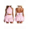 thumbnail image 2 of LMLYSoH Women 2 Piece Skirt Outfits Back Bow Halter Neck Sleeveless Tops and High Rise Mini Puff Skirt for Party Club, 2 of 9