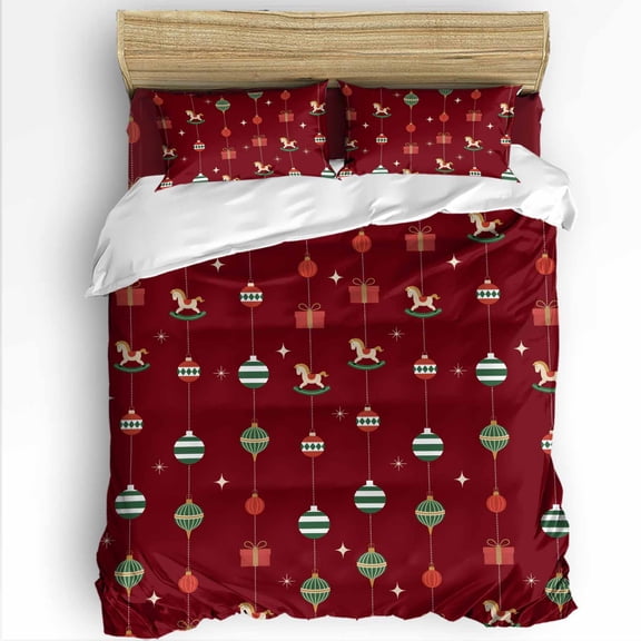 Christmas Color Lights King Size Comforter Set, Winter Gifts Stars Red Soft Bedding for All Seasons, 4 Pcs Bed Set with 1Comforter (90"x106") ,1 Sheet(94"x116"), 2 Pillowcases (19"x35")