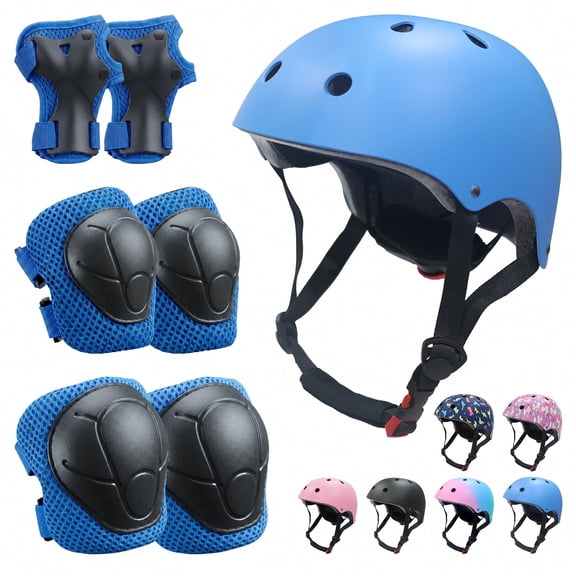 Vornel 7 Pack Kids Protective Gear Set Youth for Toddler Boys Girls Ages 3-14 & Adults, Adjustable Helmet Knee Elbow Wrist Pads Protective Gear for Skateboard Scooter Balance Bike Cycling Rollerblade