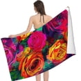 thumbnail image 2 of PHYHOO Kids Bath/Pool/Beach Towel, Colorful Roses Oversized Quick Dry Microfiber Beach Towel Flowers Painted Lightweight Sand Free Towel Super Soft &amp; Absorbent for Travel Swimming Sports 30x60in, 2 of 8