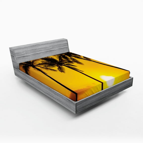 Ambesonne Tropical Fitted Sheet, Sunny Beach Exotic, Full Size, Pale Orange Brown