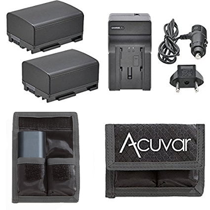 2 BP-808 High-Capacity Batteries + Car/Home Charger for Canon FS10, Canon FS11, FS100, FS21, FS22, FS200, FS31, FS300, VIXIA HF10, and Other Models.. Digital Camera + Acuvar Battery