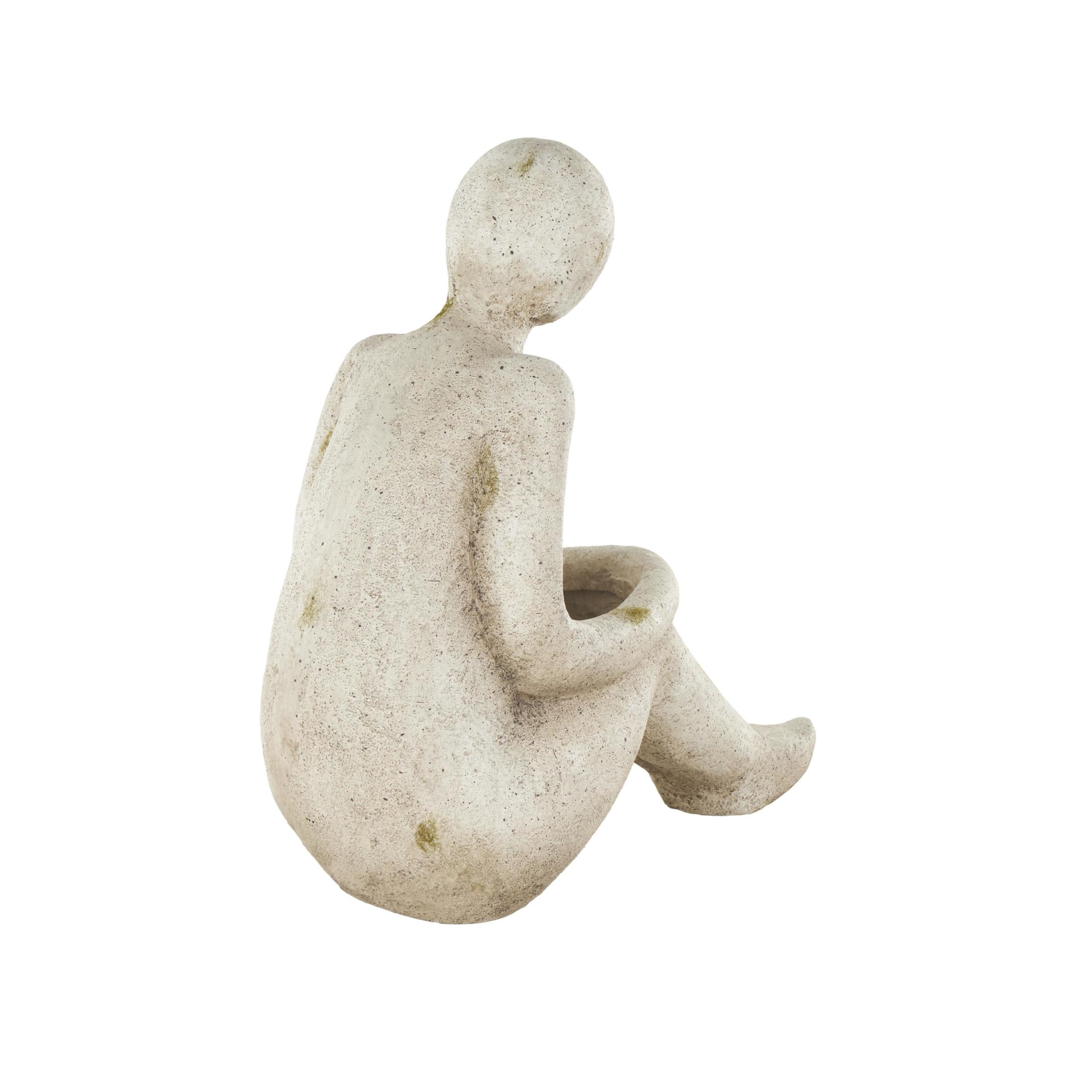 DecMode 16" x 17" Sitting Cream Polystone People Planter