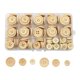 thumbnail image 1 of 150 botones de madera redondos decorativos, cierres de 4 agujeros (15 mm, 20 mm y 25 mm) para manualidades, bolsos, costura y ropa., 1 of 9