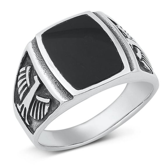 Eagle Signet Simulated Black Onyx Ring .925 Sterling Silver Band CZ Jewelry Female Size 11
