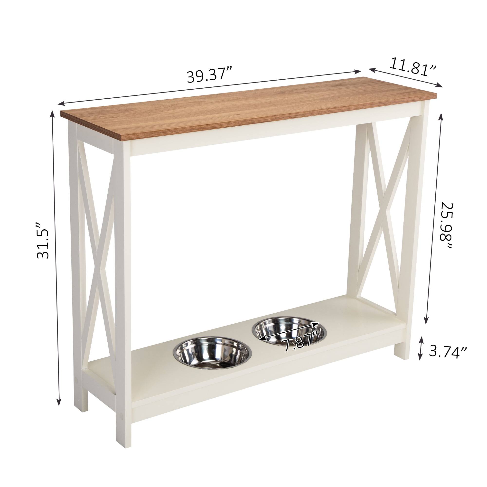 Private Jungle Console Table Hallway Stand Narrow Sofa Side Table with Pet Feeding Station,White Private Jungle Console Table Hallway Stand Narrow Sofa Side Table with Pet Feeding Station,White