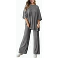 thumbnail image 6 of WTOBBY Women's Loose Fashion Solid Color Split Hem Round Neck Short Sleeve Top and Long Pants Two Piece Casual Summer Set for Women,Gray XL, 6 of 6
