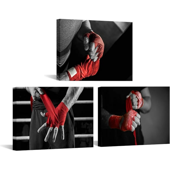 Hieng Gym Wall Decor Boxing Picture Canvas Art Black White and Red Man Bedroom Decoration Unframed