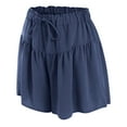 thumbnail image 6 of vigerkar Linen Pleated Casual Ruffle Shorts for Women Comfy Summer Loose Elastic Waist Drawstring Flowy Lounge Shorts with Pockets (Blue, 3XL), 6 of 6