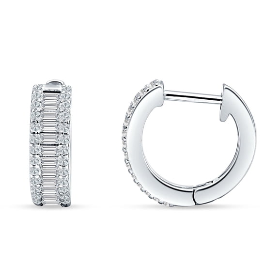 Emerald Cut Hoop Earrings CZ 925 Sterling Silver 12mm